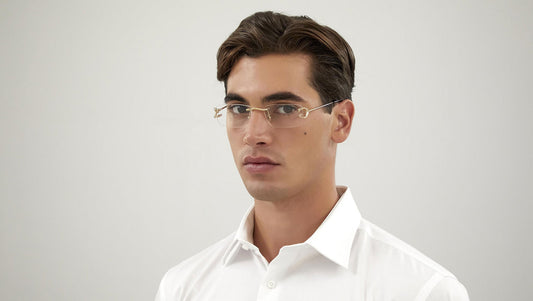 Cartier CT0344O Rectangle Eyeglasses in Demo Lenses With Shiny Gold Frame, side view