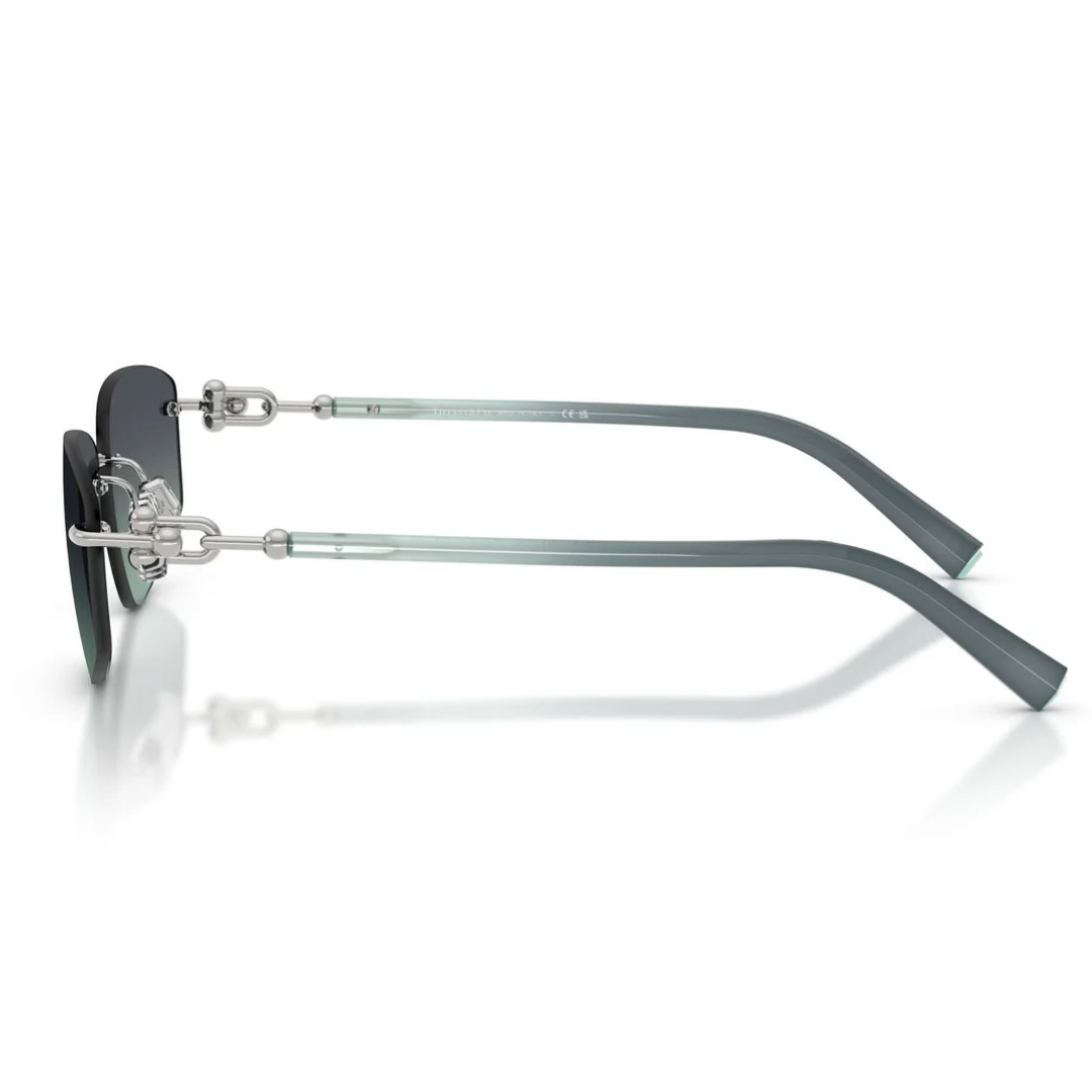 Tiffany & Co. TF3114 Rectangle Sunglasses in Azure To Dark Grey Gradient / Polished Silver, angle view