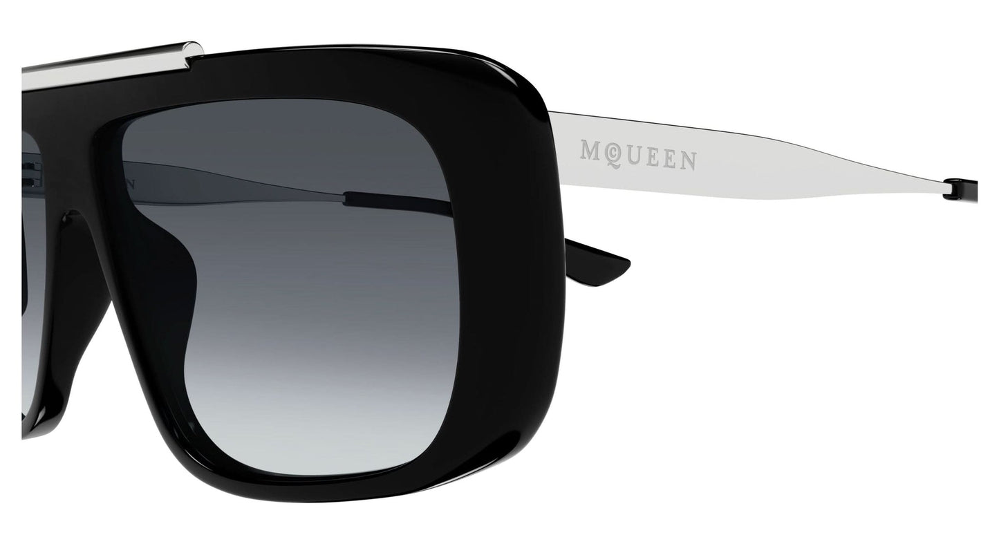 Alexander McQueen AM0492S Aviator Sunglasses in Gradient Grey Lenses With Shiny Black Frame, angle view