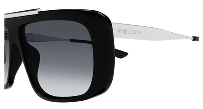 Alexander McQueen AM0492S Aviator Sunglasses in Gradient Grey Lenses With Shiny Black Frame, angle view
