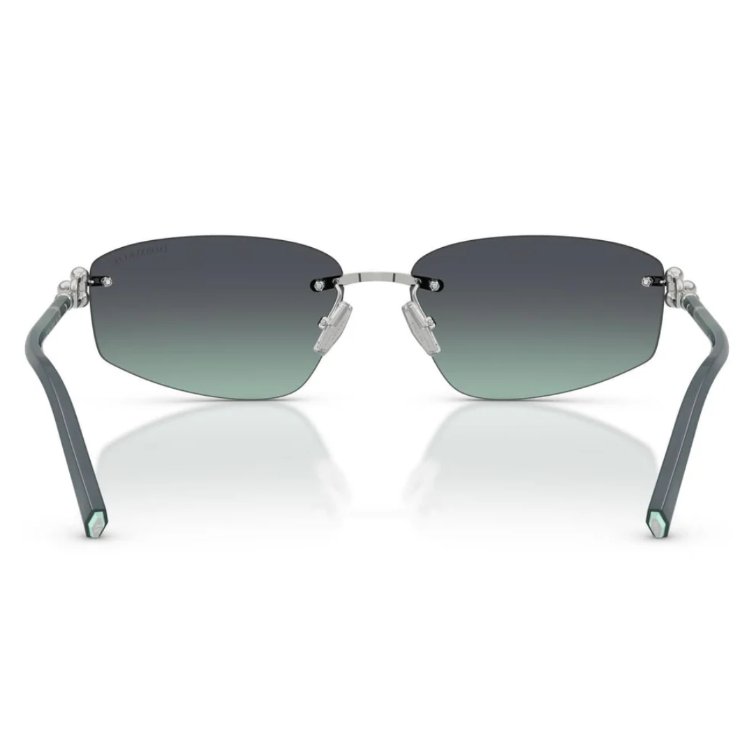 Tiffany & Co. TF3114 Rectangle Sunglasses in Azure To Dark Grey Gradient / Polished Silver, back view