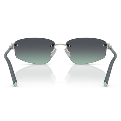 Tiffany & Co. TF3114 Rectangle Sunglasses in Azure To Dark Grey Gradient / Polished Silver, back view