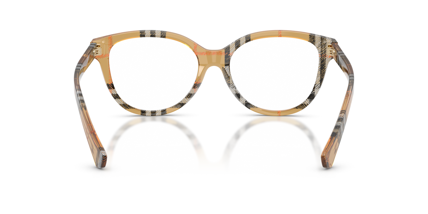 Burberry BE2456 Cat Eye Eyeglasses in Clear Lenses With Check Sand Frame, back view