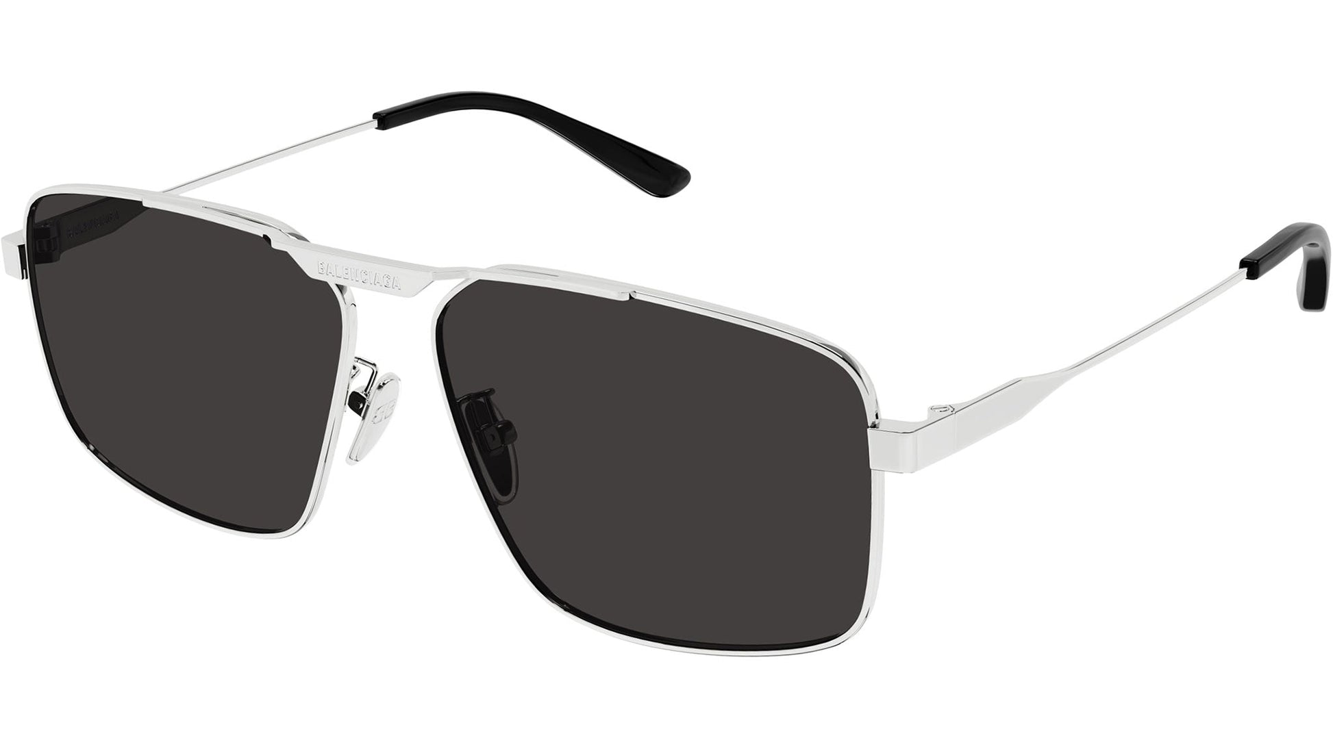 Balenciaga BB0418S Pilot Sunglasses in Grey Lenses With Shiny Silver Frame, side view