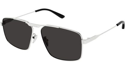Balenciaga BB0418S Pilot Sunglasses in Grey Lenses With Shiny Silver Frame, side view