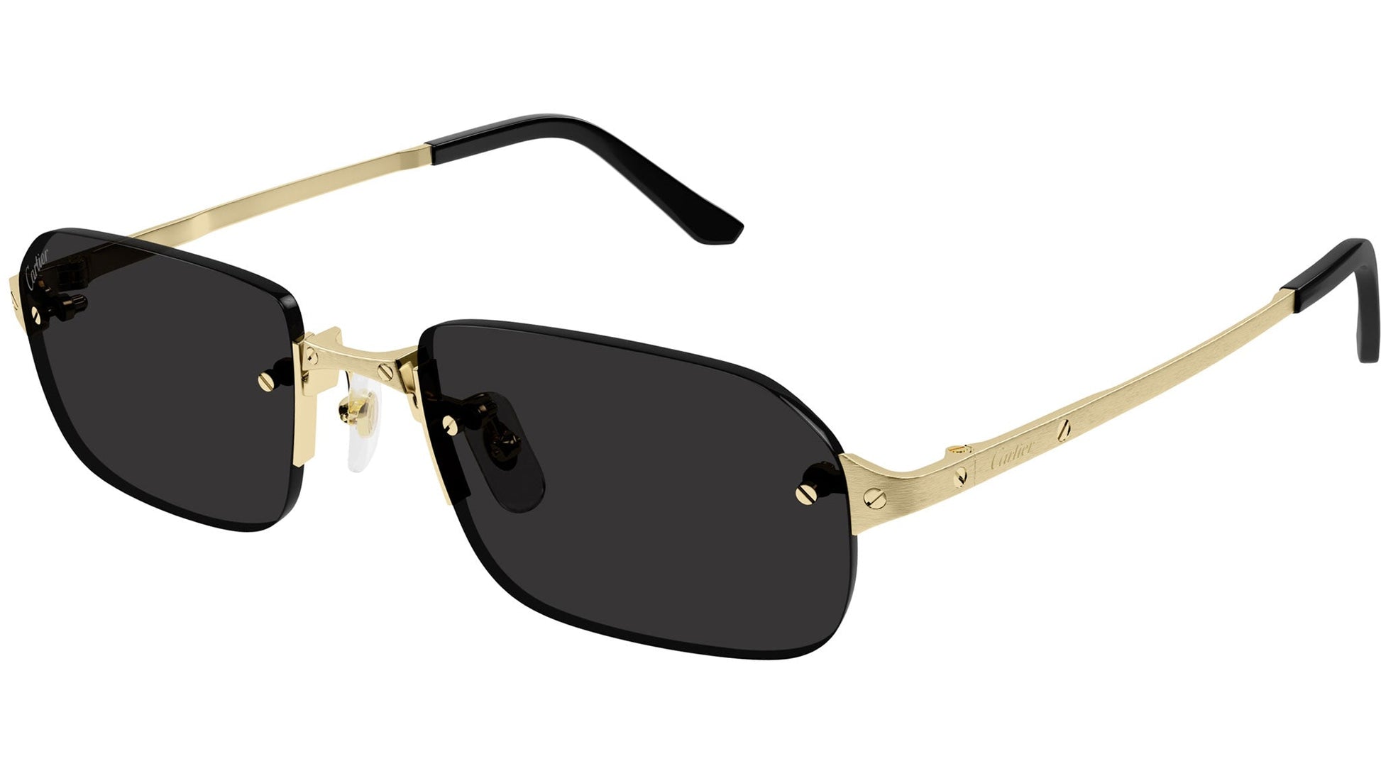 Cartier CT0460S Rectangle Sunglasses in Solid Grey Lenses With Gold Frame, angle view