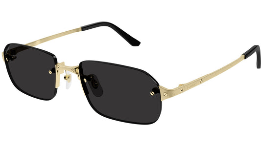 Cartier CT0460S Rectangle Sunglasses in Solid Grey Lenses With Gold Frame, angle view