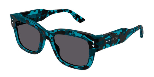 Gucci GG1217S Square Sunglasses in Grey/Blue Havana, front view