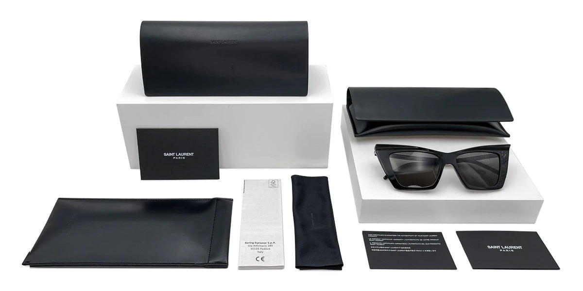 Saint Laurent SL665S Aviator Sunglasses in Black / Black-Crystal, detail view