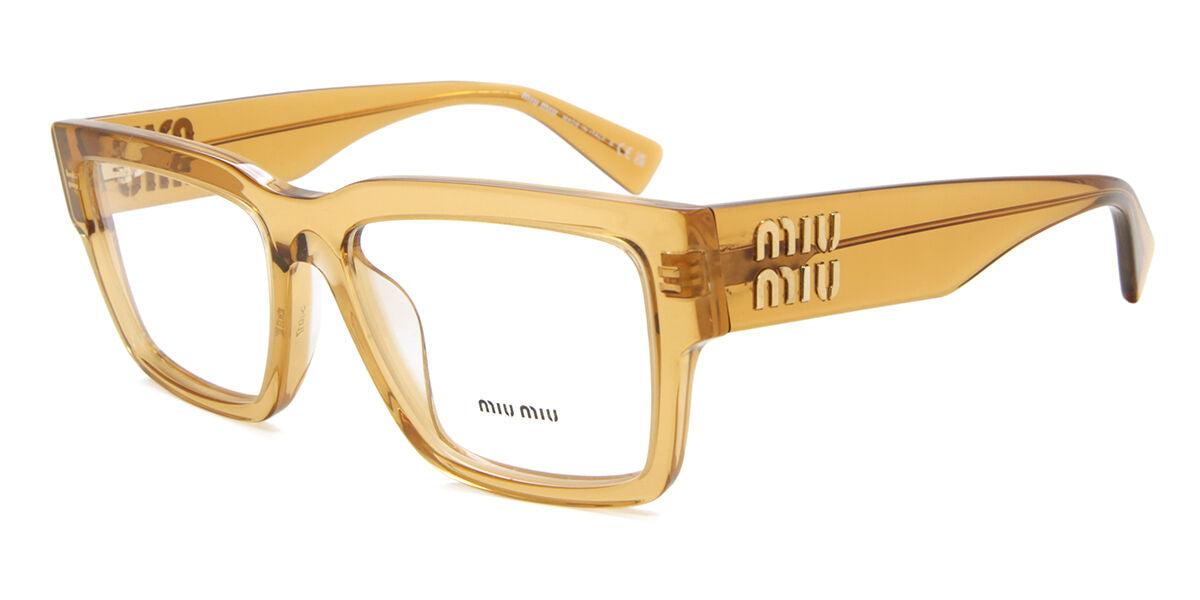 Miu Miu MU02XV Rectangle Eyeglasses in Transparent Orange, side view