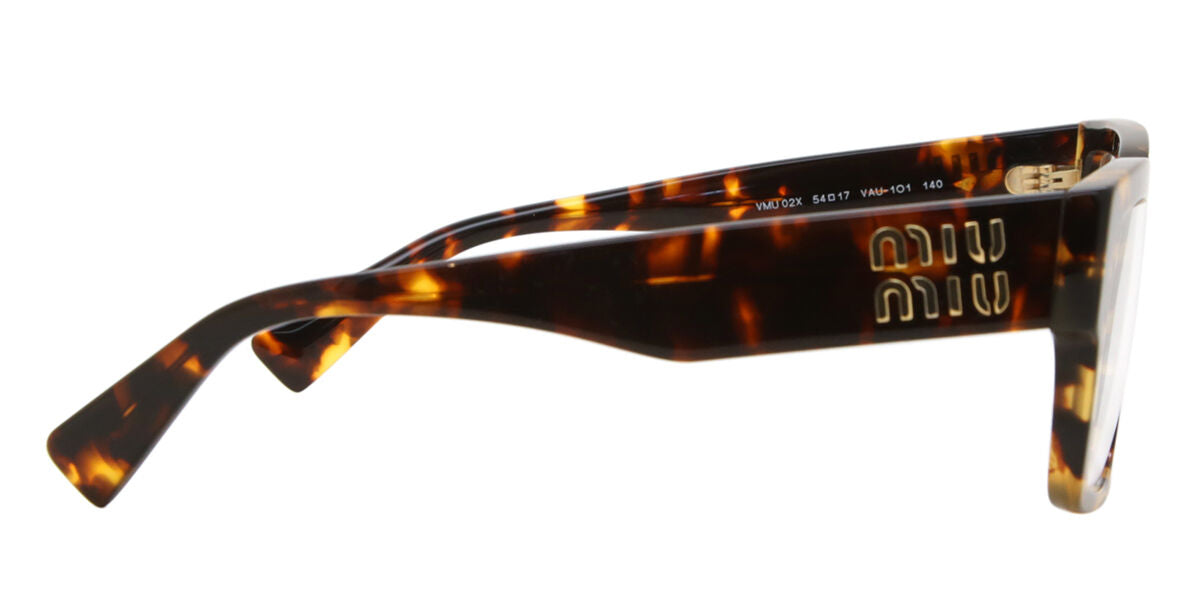 Miu Miu MU02XV Rectangle Eyeglasses in Honey Tortoise, angle view