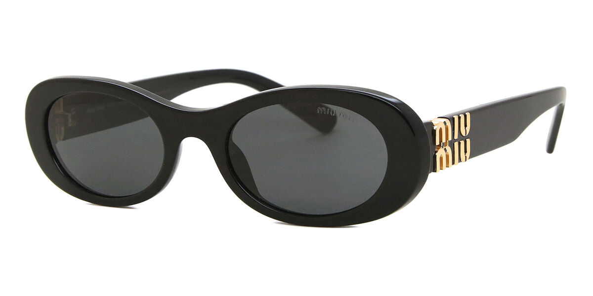 Miu Miu MU06ZS Oval Sunglasses in Dark Grey / Black, side view