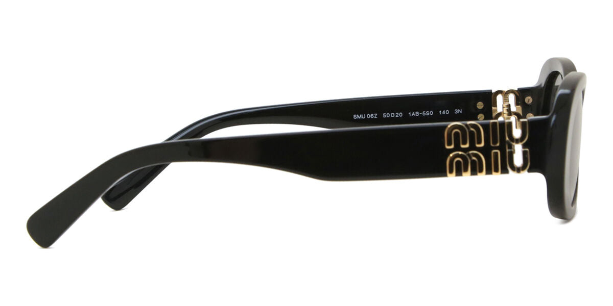 Miu Miu MU06ZS Oval Sunglasses in Dark Grey / Black, angle view