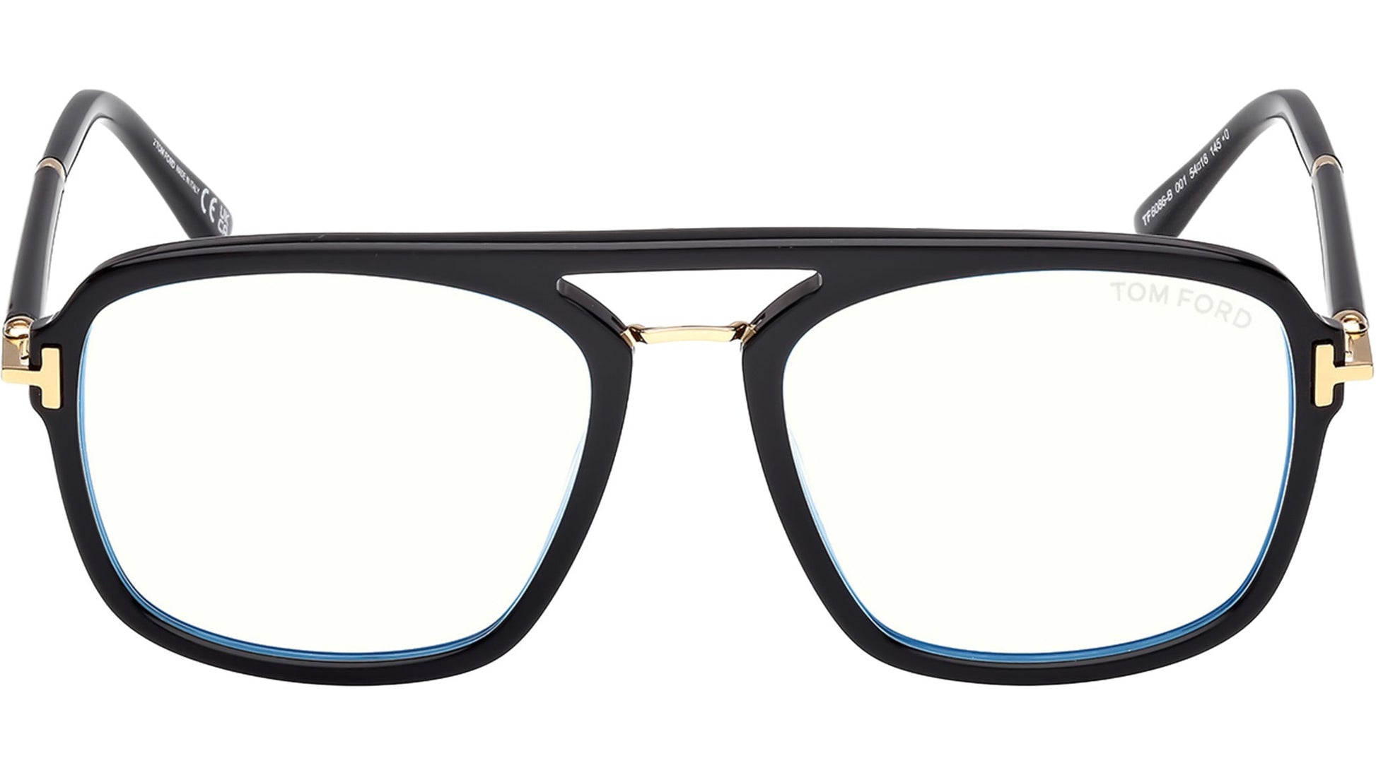 Tom Ford TF6086 Pilot Eyeglasses in Clear Lenses With Shiny Black Frame, front view