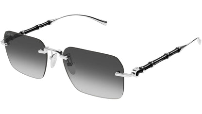 Gucci GG2154S Rectangle Sunglasses in Gradient Grey Lenses With Shiny Silver Frame, angle view