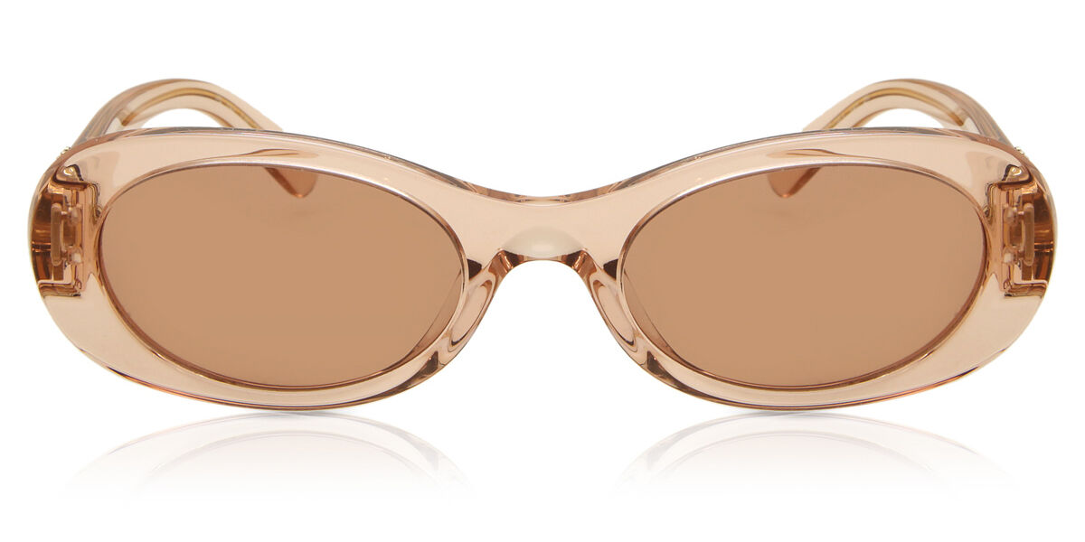 Miu Miu MU06ZS Oval Sunglasses in Dark Brown / Transparent Hazelnut Brown, front view