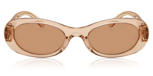 Miu Miu MU06ZS Oval Sunglasses in Dark Brown / Transparent Hazelnut Brown, front view