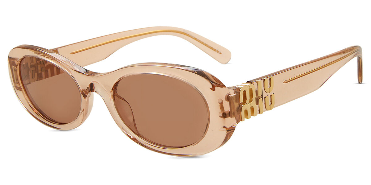 Miu Miu MU06ZS Oval Sunglasses in Dark Brown / Transparent Hazelnut Brown, side view