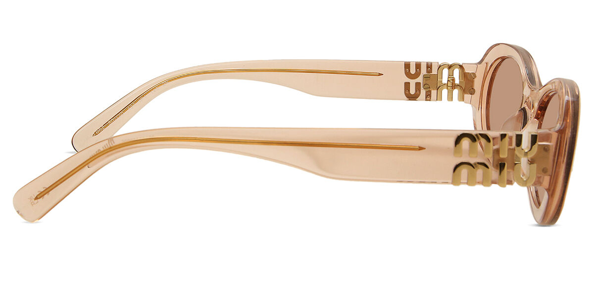 Miu Miu MU06ZS Oval Sunglasses in Dark Brown / Transparent Hazelnut Brown, angle view