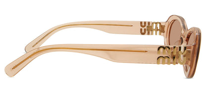 Miu Miu MU06ZS Oval Sunglasses in Dark Brown / Transparent Hazelnut Brown, angle view