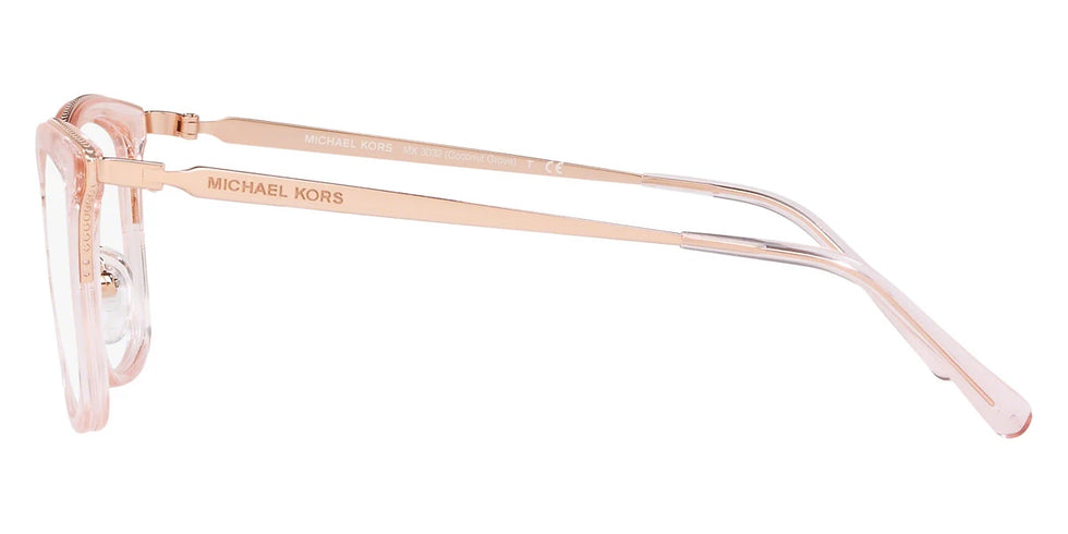 Michael Kors MK3032 Square Eyeglasses in Rose Gold/Pink Transparent, angle view