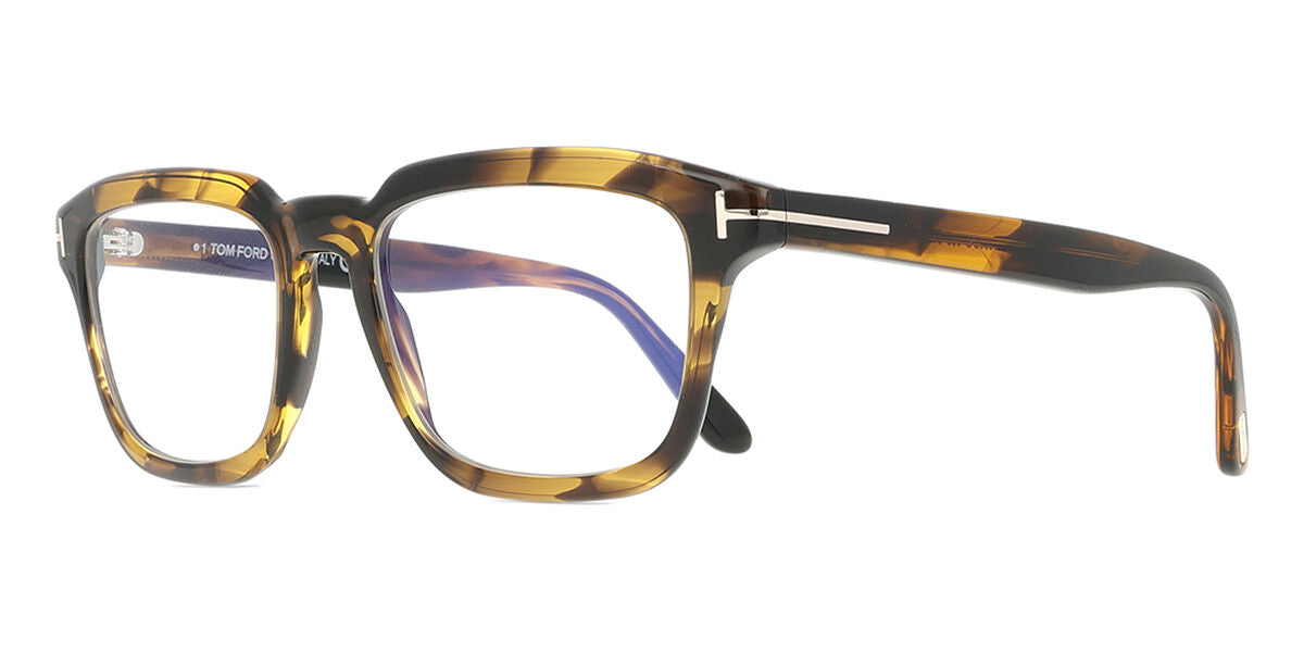 Tom Ford TF6032-B Rectangle Eyeglasses in Striped Yellow Tortoise, side view