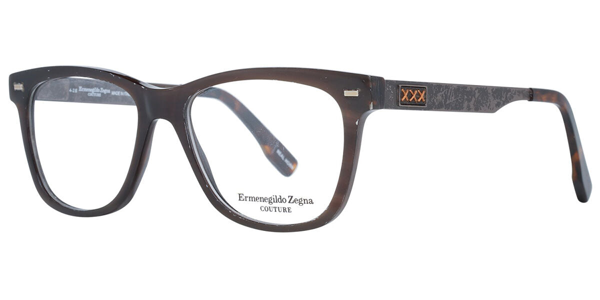 Zegna ZC5016 Square Eyeglasses in Dark Brown Horn, side view
