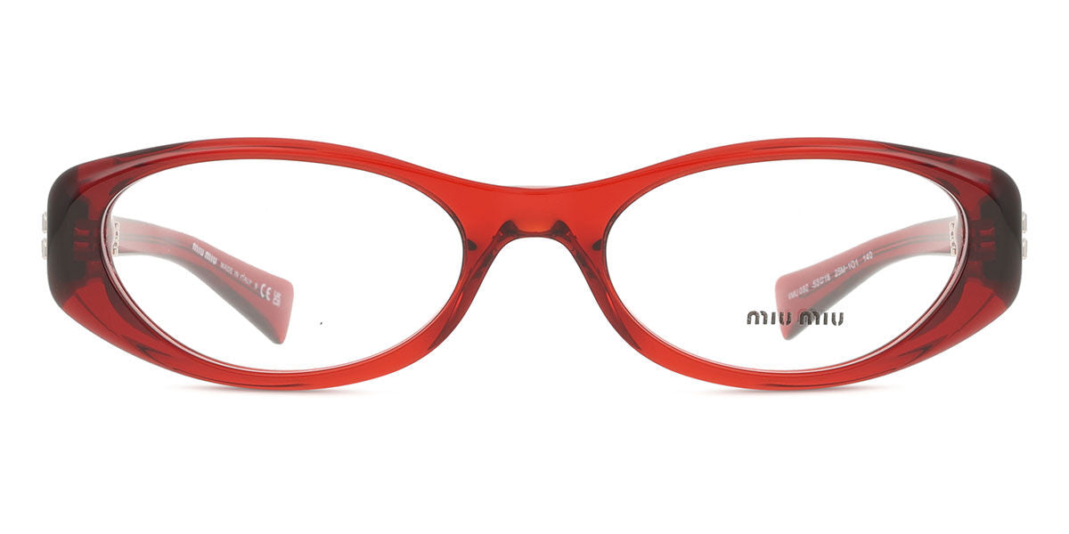 Miu Miu MU03ZV Oval Eyeglasses in Transparent Red, front view