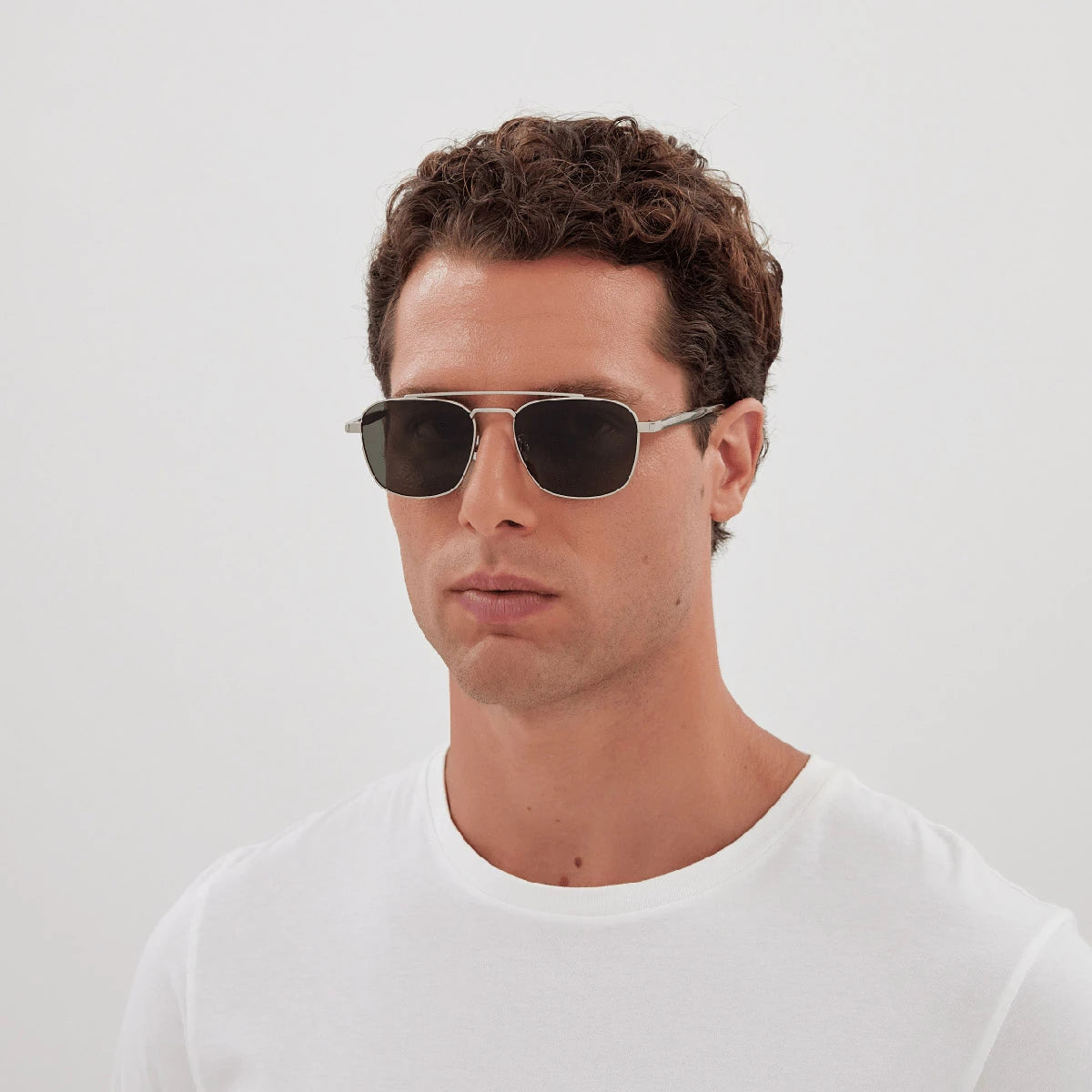 Saint Laurent SL665S Aviator Sunglasses in Black / Black-Crystal, back view