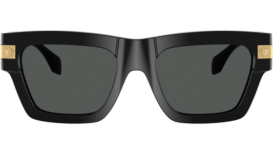 Versace VE4464/S Rectangle Sunglasses in Solid Dark Grey Lenses With Black Frame, front view