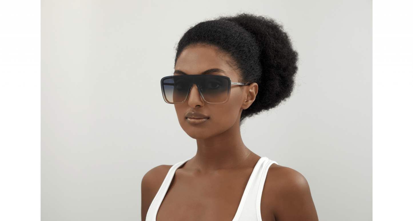 Saint Laurent SL364/S Geometric Sunglasses in Green/Silver, angle view