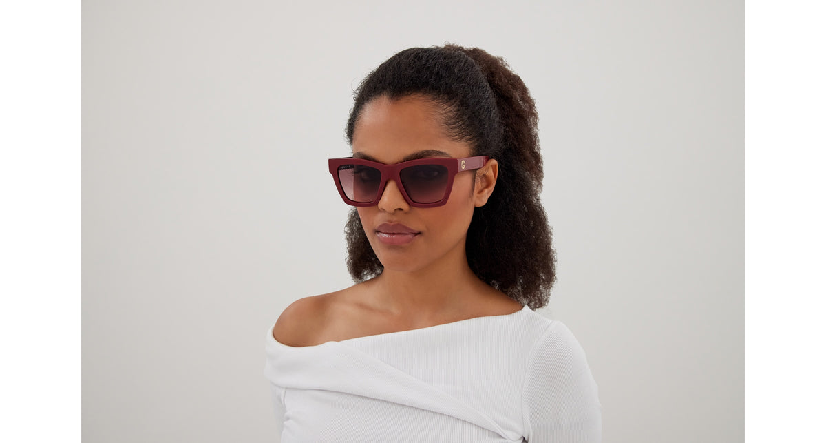 Gucci GG1714S Cat Eye Sunglasses in Red / Burgundy, angle view