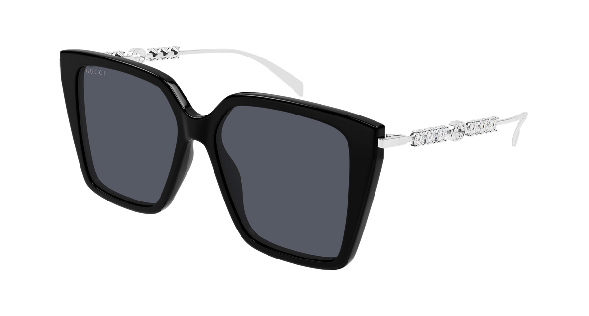 Gucci GG1967S Square Sunglasses in Grey / Black, front view
