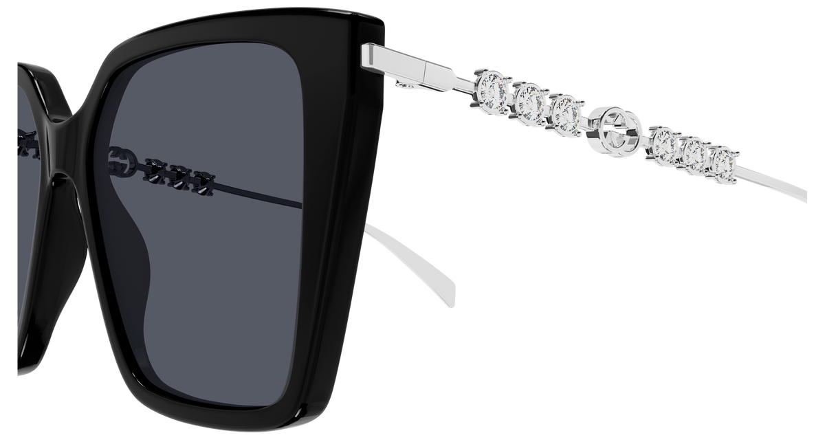 Gucci GG1967S Square Sunglasses in Grey / Black, side view