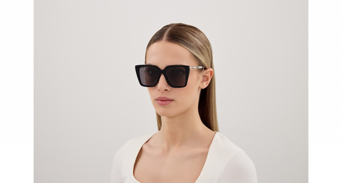 Gucci GG1967S Square Sunglasses in Grey / Black, angle view