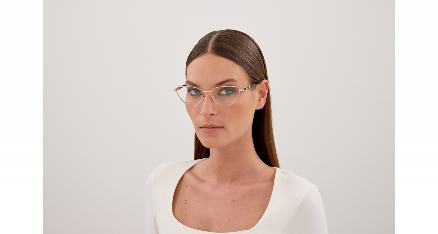 Gucci GG2054O Cat Eye Eyeglasses in Transparent Gold, angle view