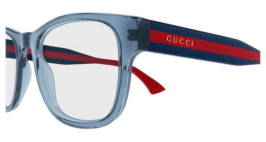 Gucci GG0004ONN Square Eyeglasses in Transparent/Blue, angle view
