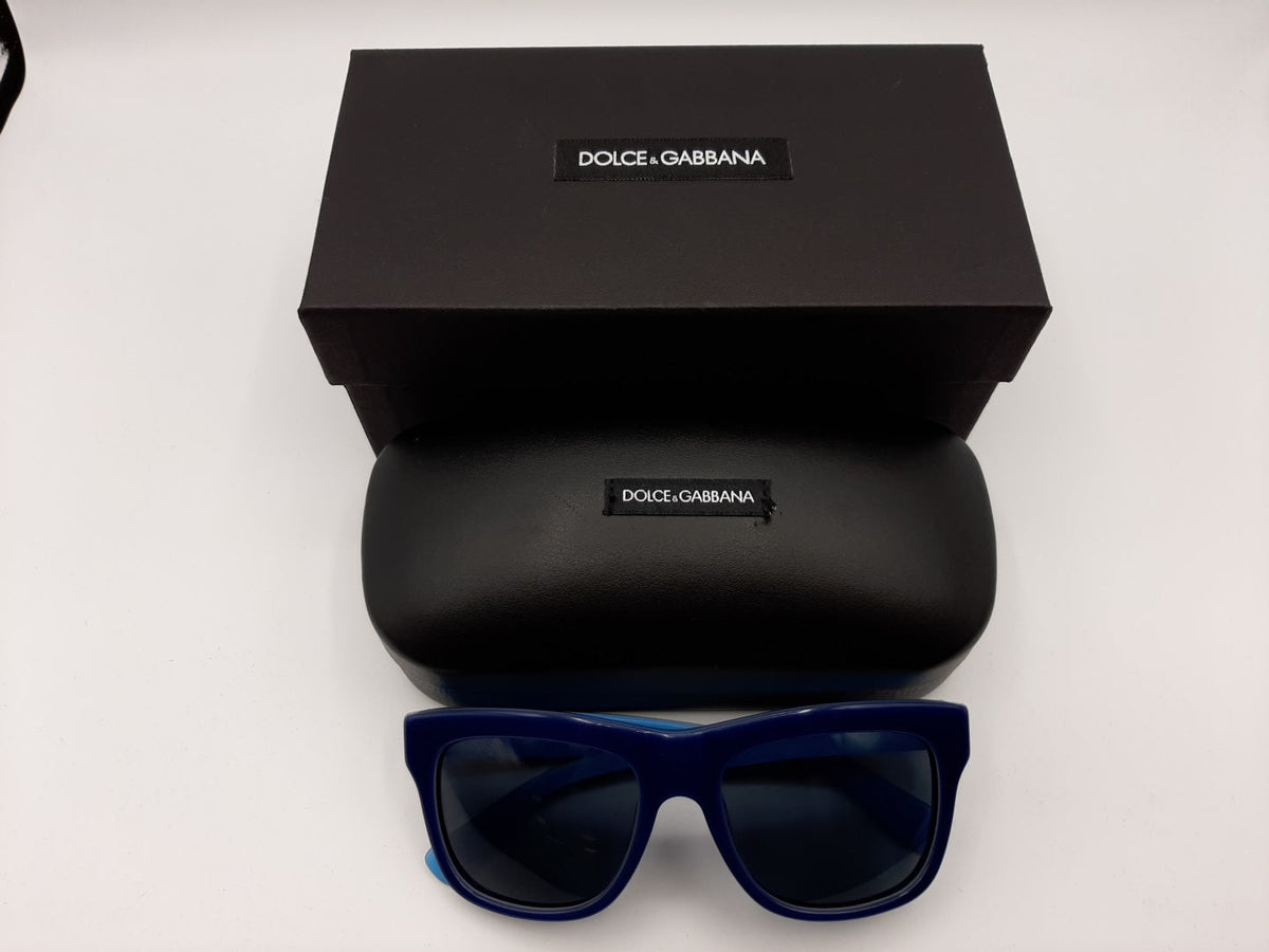 Dolce & Gabbana DG4203 Rectangle Sunglasses in Dark Blue / Blue, angle view