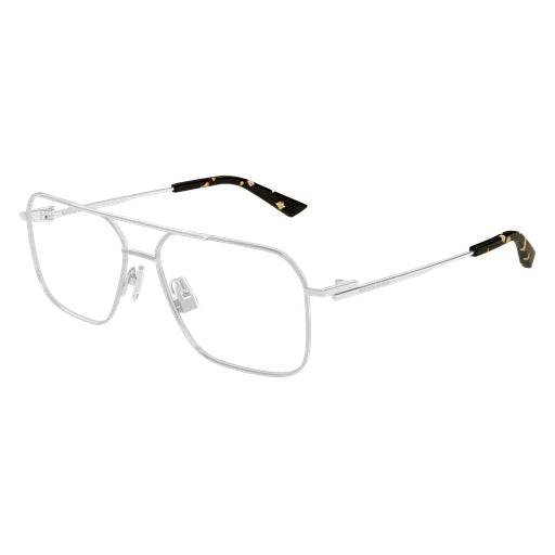 Bottega Veneta BV1384O Aviator Eyeglasses in Clear Lenses With Silver Frame, angle view
