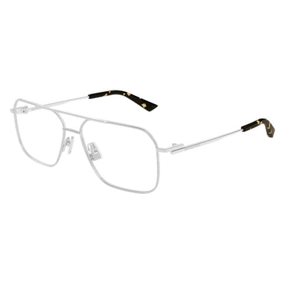 Bottega Veneta BV1384O Aviator Eyeglasses in Clear Lenses With Silver Frame, angle view