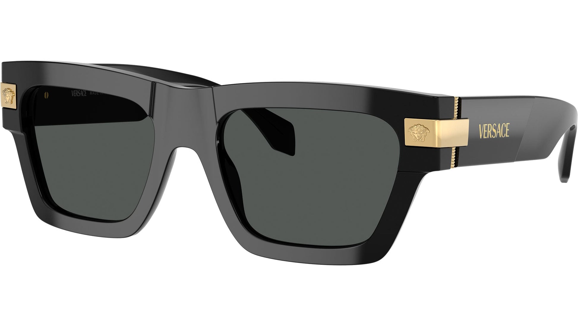 Versace VE4464/S Rectangle Sunglasses in Solid Dark Grey Lenses With Black Frame, angle view