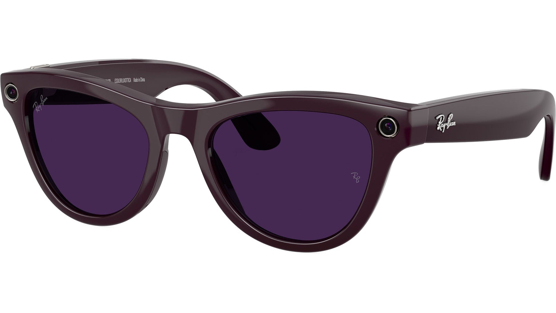 Ray-Ban RW4014 Cat Eye Sunglasses in Solid Purple Lenses With Black Frame, angle view