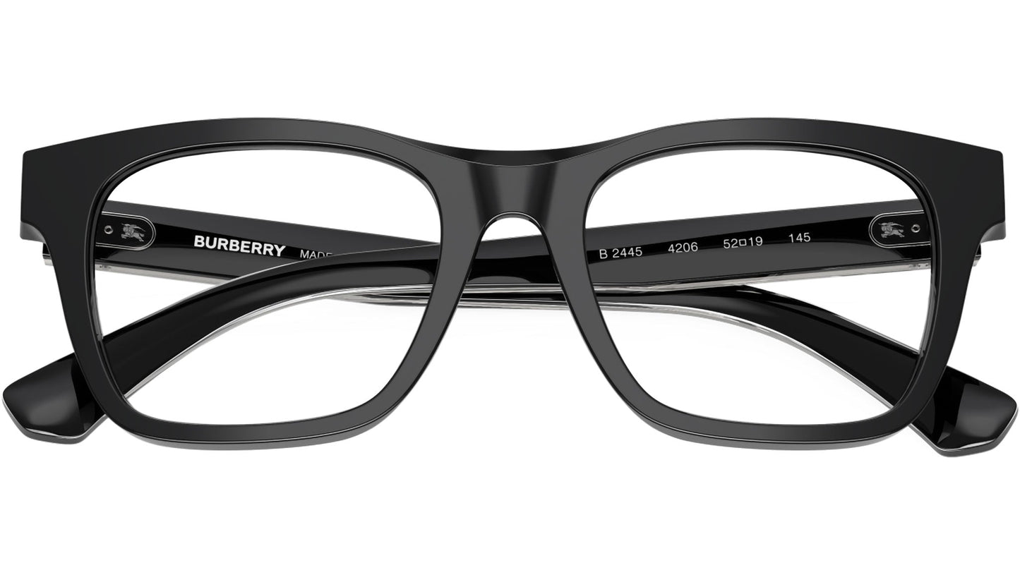 Burberry BE2445 Square Eyeglasses in Demo Lenses With Black Frame, back view
