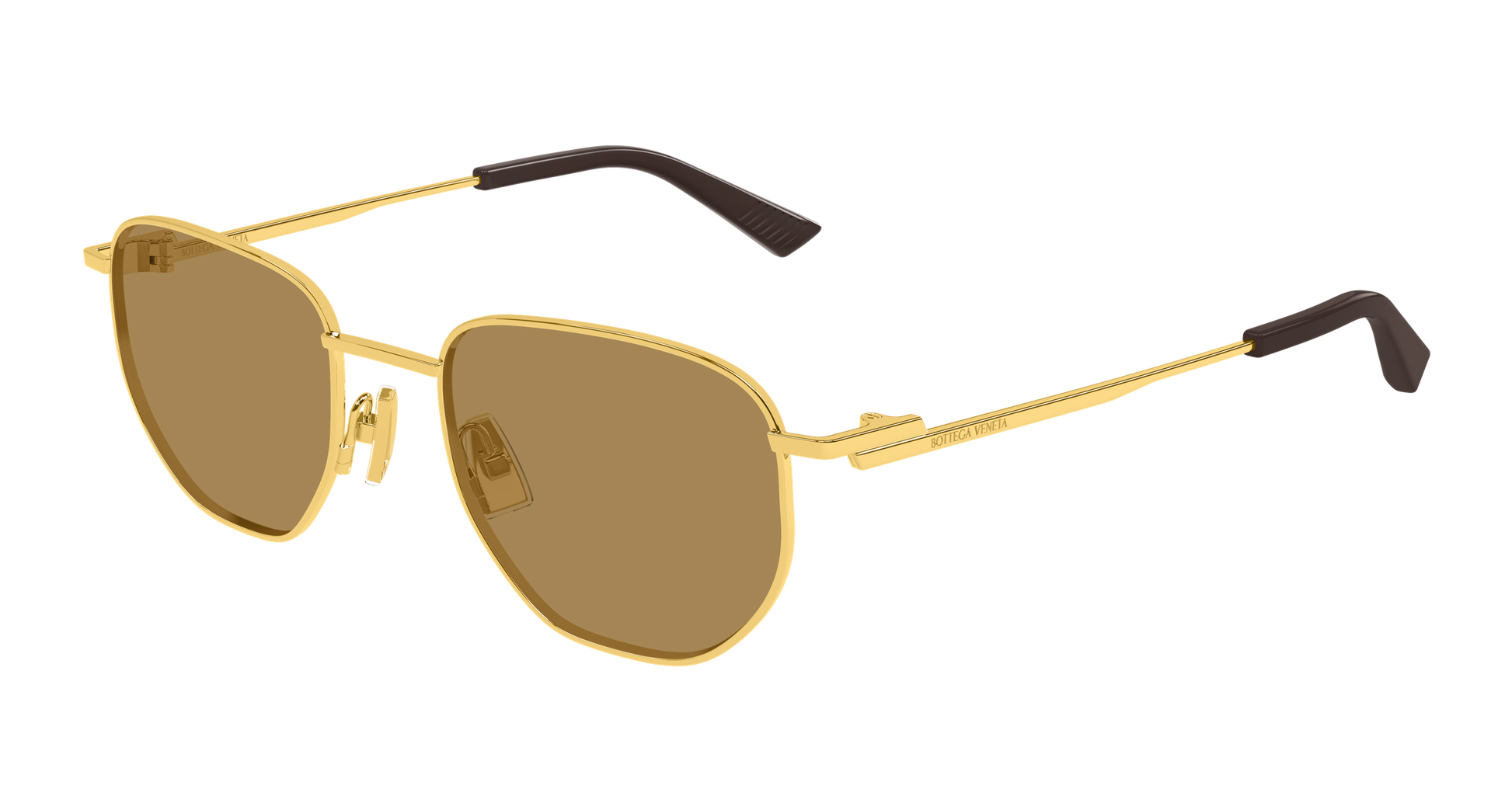 Bottega Veneta BV1301S Round Sunglasses in Brown Lenses With Gold Frame, front view