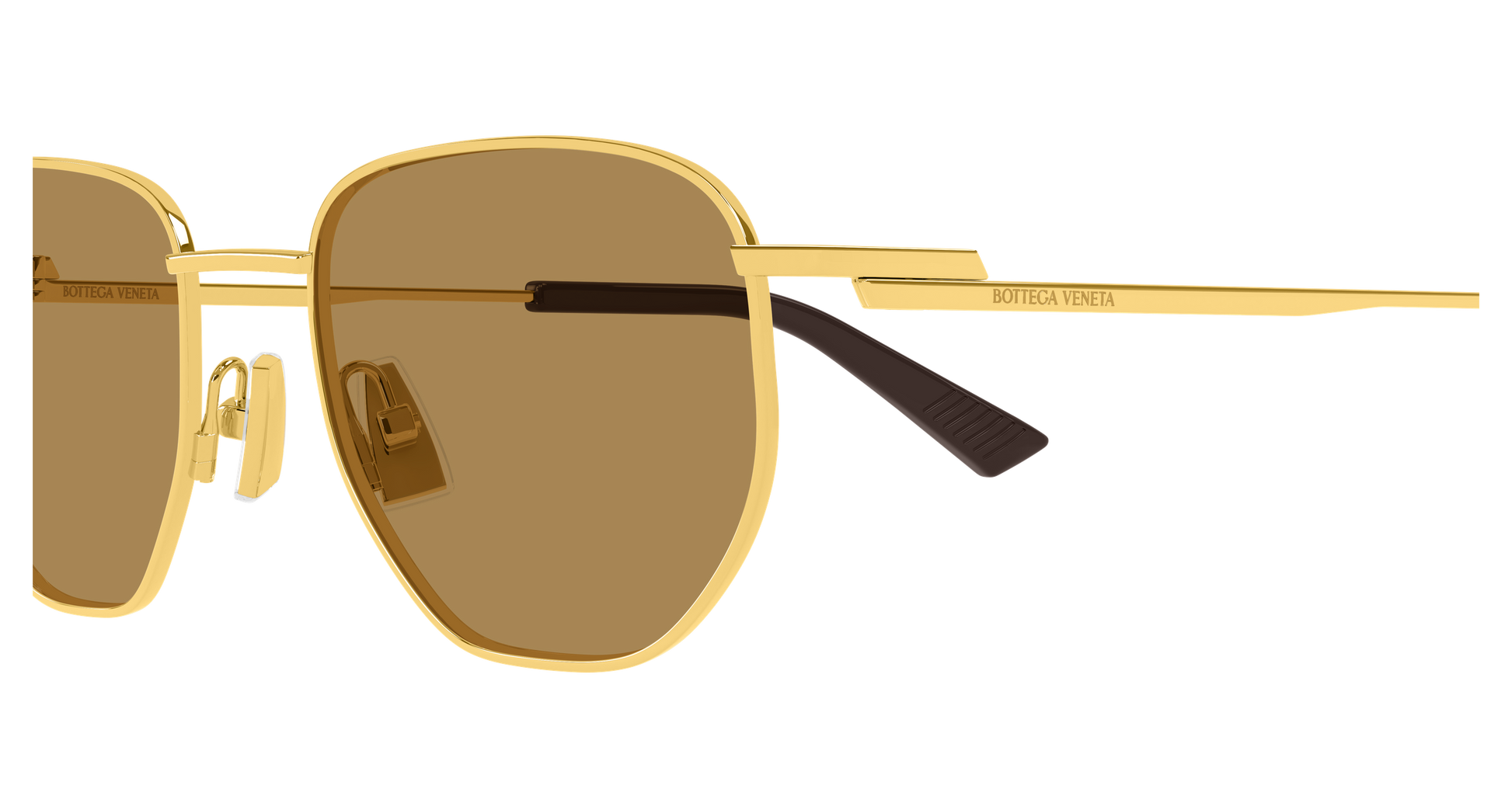 Bottega Veneta BV1301S Round Sunglasses in Brown Lenses With Gold Frame, angle view