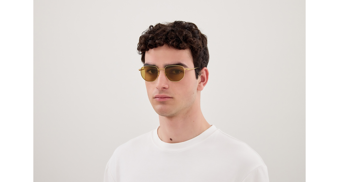 Bottega Veneta BV1301S Round Sunglasses in Brown Lenses With Gold Frame, back view