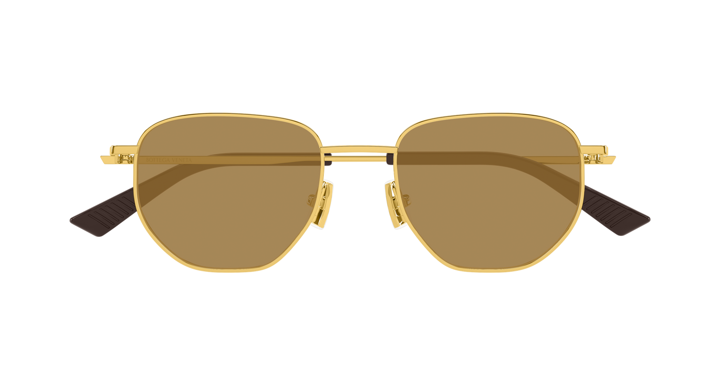 Bottega Veneta BV1301S Round Sunglasses in Brown Lenses With Gold Frame, side view