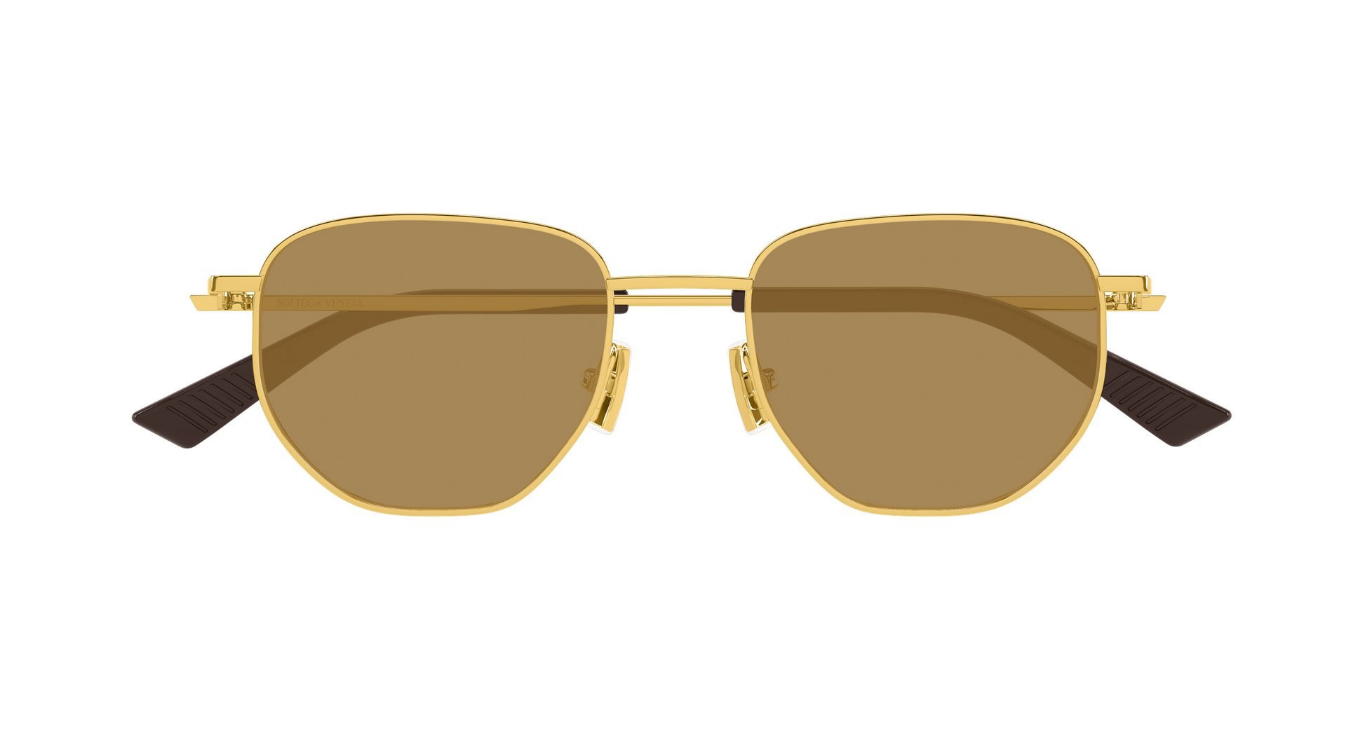 Bottega Veneta BV1301S Round Sunglasses in Brown Lenses With Gold Frame, side view