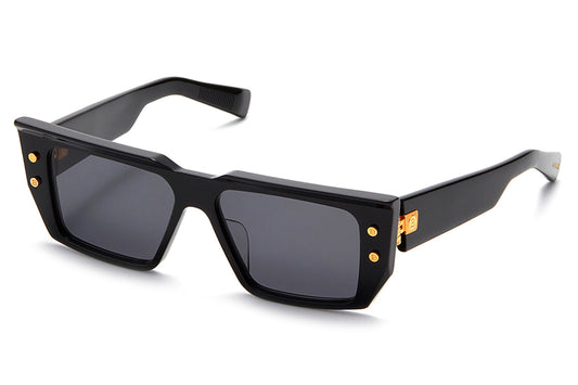 Balmain B-VI Rectangle Sunglasses in Dark Grey Lenses With Black/Gold Frame, side view