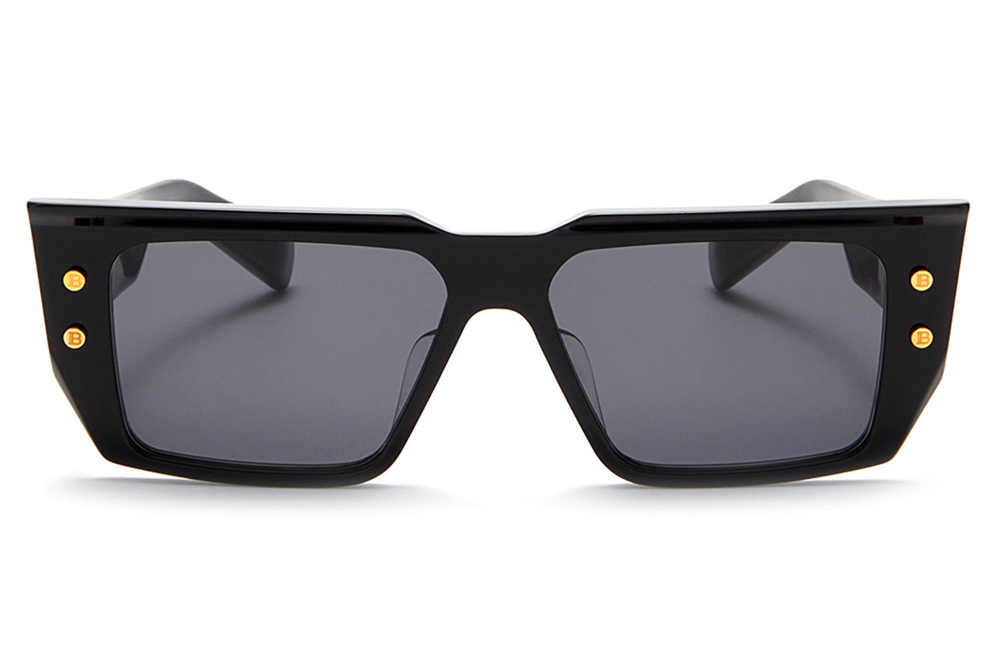 Balmain B-VI Rectangle Sunglasses in Dark Grey Lenses With Black/Gold Frame, front view